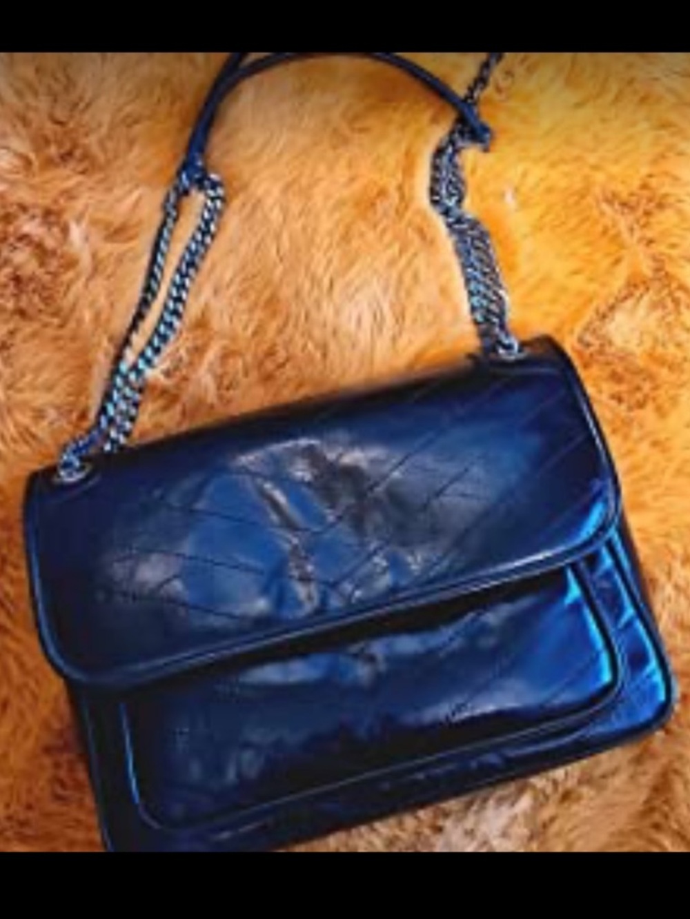 NEW DORIS & JACKY Chevron Quilted Leather Chain Strap Flap Bag Black w/ Dust Bag